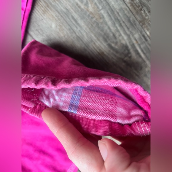 Y2K VTG pink Carhartt Embroidered denim overalls w/ pink plaid flannel lining - Picture 9 of 11